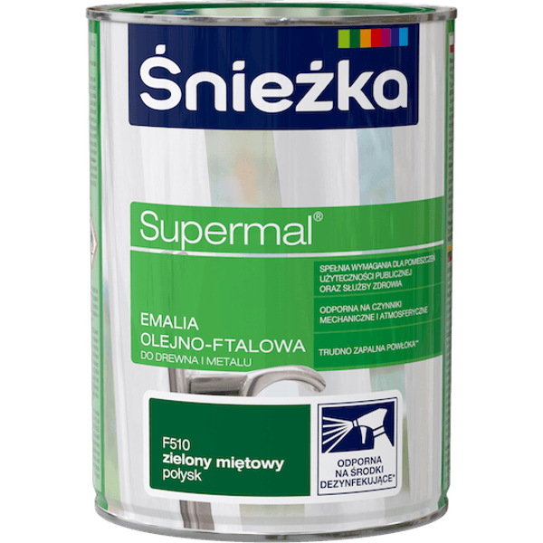 Obrazek ŚNIEŻKA Supermal® Emalia Olejno-ftalowa Połysk Ral F510 Zielony Mięta 0,8 L.