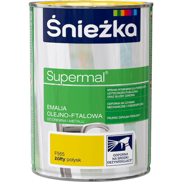 Obrazek ŚNIEŻKA Supermal® Emalia Olejno-ftalowa Połysk F565 Żółty 0,8 L.