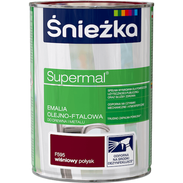 Obrazek ŚNIEŻKA Supermal® Emalia Olejno-ftalowa Połysk F595 Wiśniowy 0,8 L.