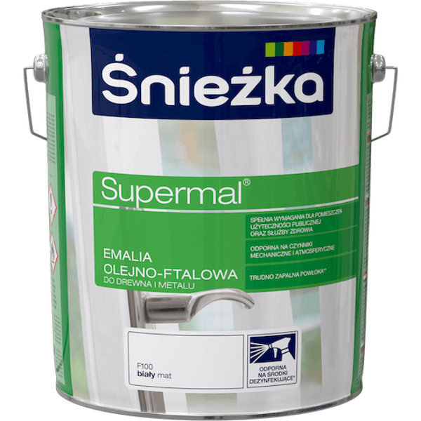 Obrazek ŚNIEŻKA Supermal® Emalia Olejno-ftalowa MAT F100 Biały 10L.