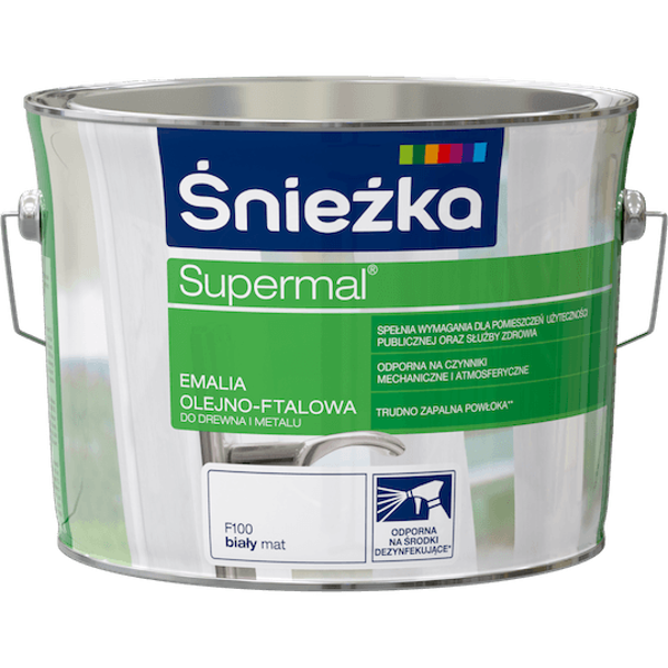 Obrazek ŚNIEŻKA Supermal® Emalia Olejno-ftalowa Mat F100 Biały 2,5 L