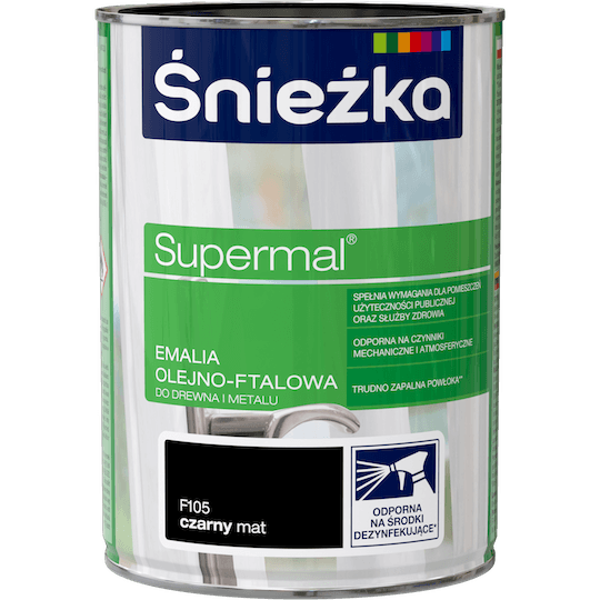 Obrazek ŚNIEŻKA Supermal® Emalia Olejno-ftalowa Mat F105 Czarny 0,8 L.