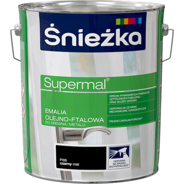 Obrazek ŚNIEŻKA Supermal® Emalia Olejno-ftalowa Mat F105 Czarny 10 L.