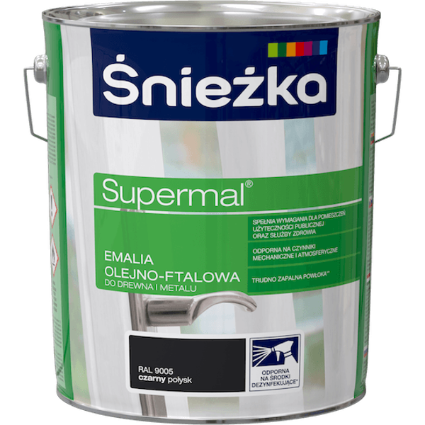 Obrazek ŚNIEŻKA Supermal® Emalia Olejno-ftalowa Połysk RAL 9005 Czarny 10 L.