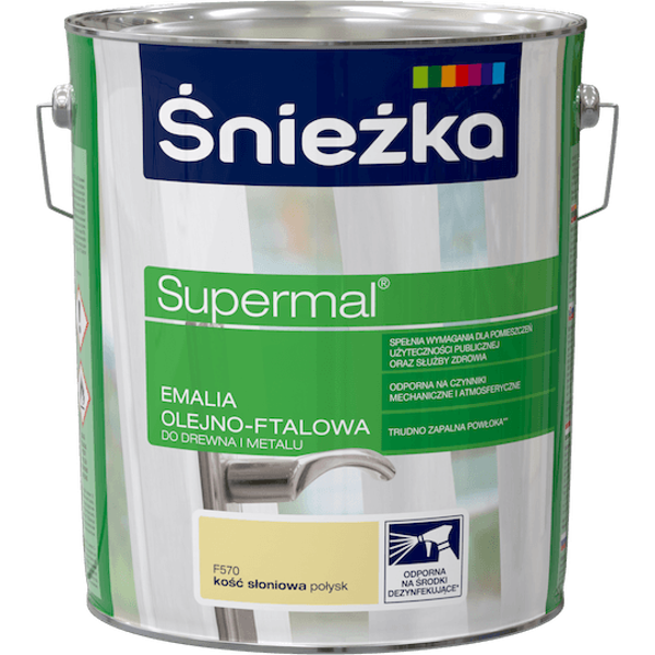 Obrazek ŚNIEŻKA Supermal® Emalia Olejno-ftalowa Połysk F570 Kość Słoniowa 5 L.