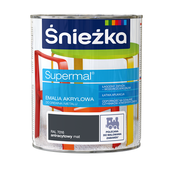 Obrazek ŚNIEŻKA Supermal® Emalia Akrylowa MAT Antracyt RAL 7016 0,8 L