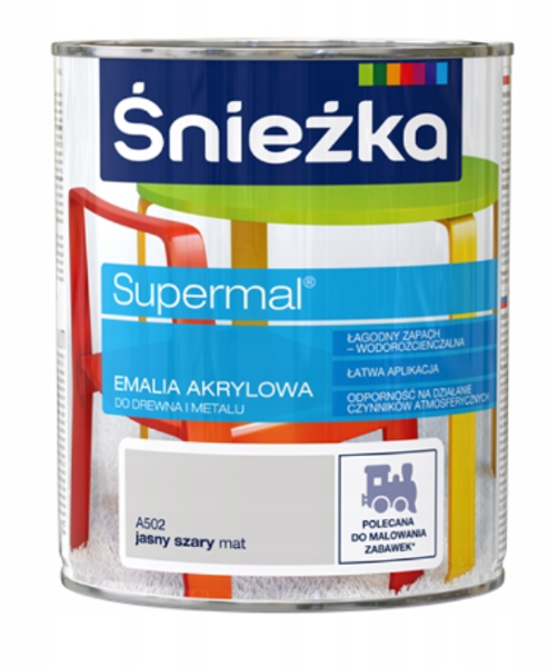 Obrazek ŚNIEŻKA Supermal® Emalia Akrylowa MAT Szary Jasny A502 0,8 L