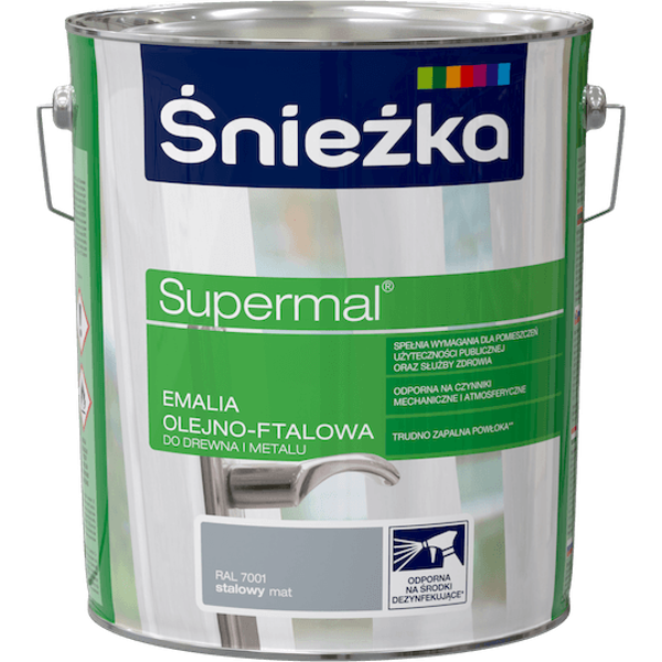 Obrazek ŚNIEŻKA Supermal® Emalia Olejno-ftalowa Mat 7001 Stalowy  10 L.