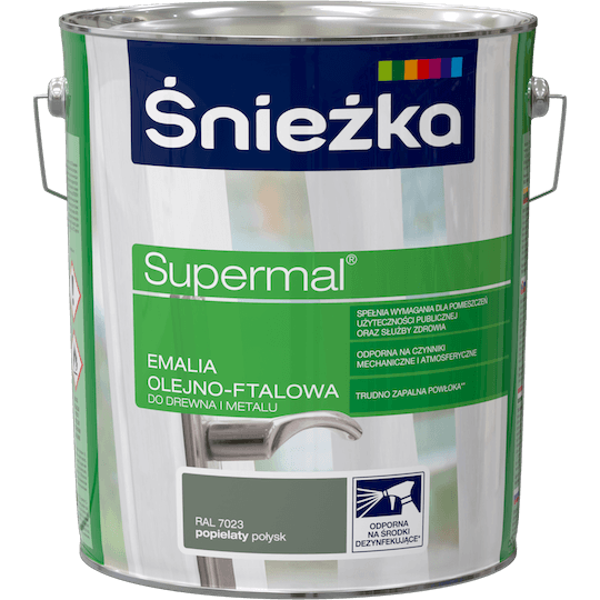 Obrazek ŚNIEŻKA Supermal® Emalia Olejno-ftalowa Połysk RAL 7023 Popielaty 10 L.