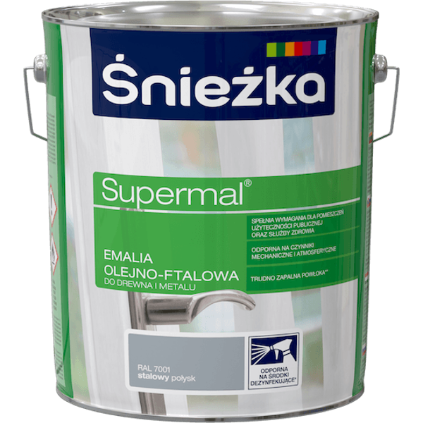 Obrazek ŚNIEŻKA Supermal® Emalia Olejno-ftalowa Połysk RAL 7001 Stalowy 10 L.