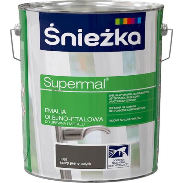 Obrazek ŚNIEŻKA Supermal® Emalia Olejno-ftalowa Połysk F566 Szary Jasny 10 L.