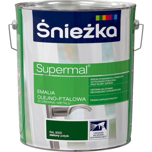 Obrazek ŚNIEŻKA Supermal® Emalia Olejno-ftalowa Połysk RAL 6002 Zielony 10 L.
