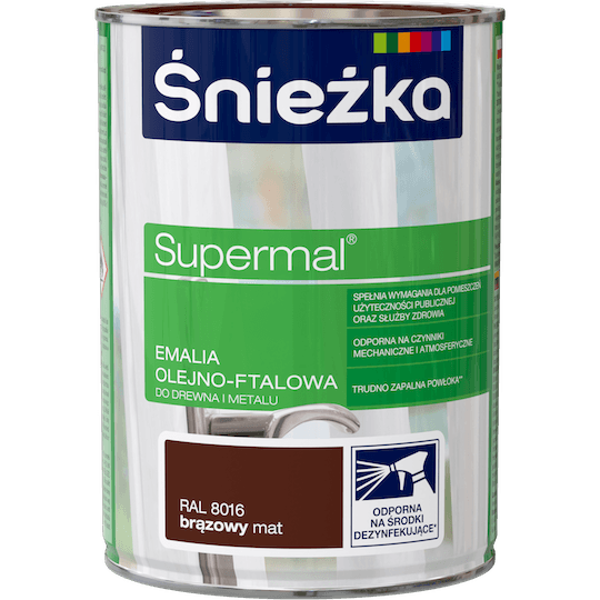 Obrazek ŚNIEŻKA Supermal® Emalia Olejno-ftalowa Mat RAL 8016 Brąz 0,8 L.