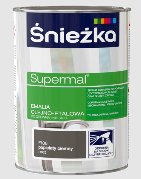 Obrazek ŚNIEŻKA Supermal® Emalia Olejno-ftalowa F106 popielaty Ciemny 0,8 L.