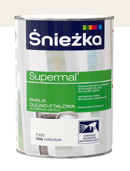 Obrazek ŚNIEŻKA Supermal® Emalia Olejno-ftalowa Półpołysk F300 Biały 0,8 L.