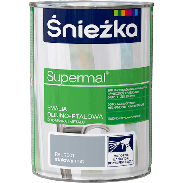 Obrazek ŚNIEŻKA Supermal® Emalia Olejno-ftalowa Mat 7001 Stalowy 0,8 L.