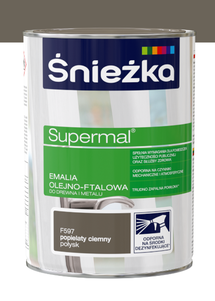 Obrazek ŚNIEŻKA Supermal® Emalia Olejno-ftalowa Połysk F597 Popielaty Ciemny 0,8 L.