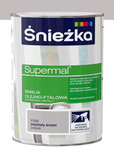Obrazek ŚNIEŻKA Supermal® Emalia Olejno-ftalowa Połysk F598 Popielaty Średni Połysk 0,8 L.