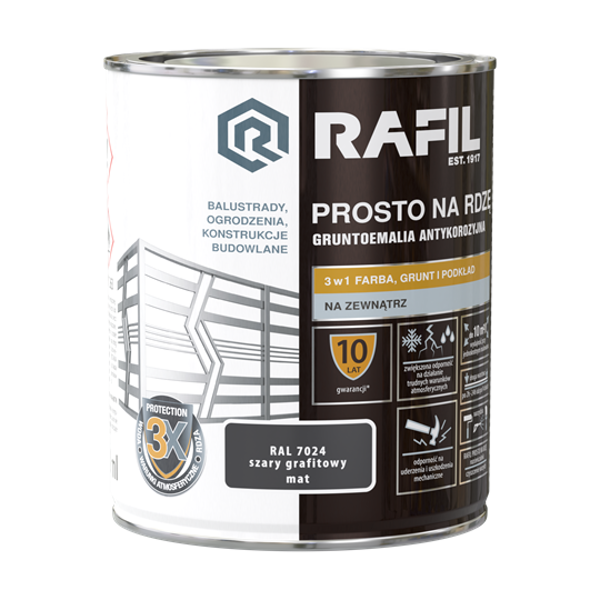 Obrazek RAFIL Prosto na Rdzę 3w1 RAl 7024 Szary Grafitowy Mat 0,75L